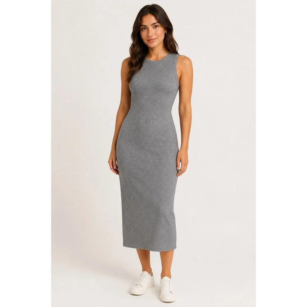 Quince Mongolian Cashmere Sleeveless Midi Sweater Dress Womens XS Heather Grey